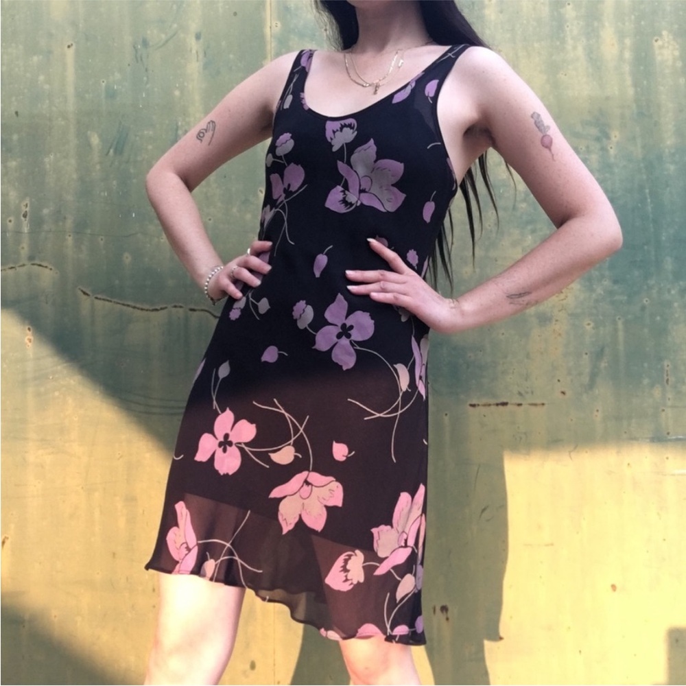 Vintage Boho Chic Y2K Betsey Johnson Black Sheer Floral WhimsiGoth Tank Dress! - Picture 3 of 6